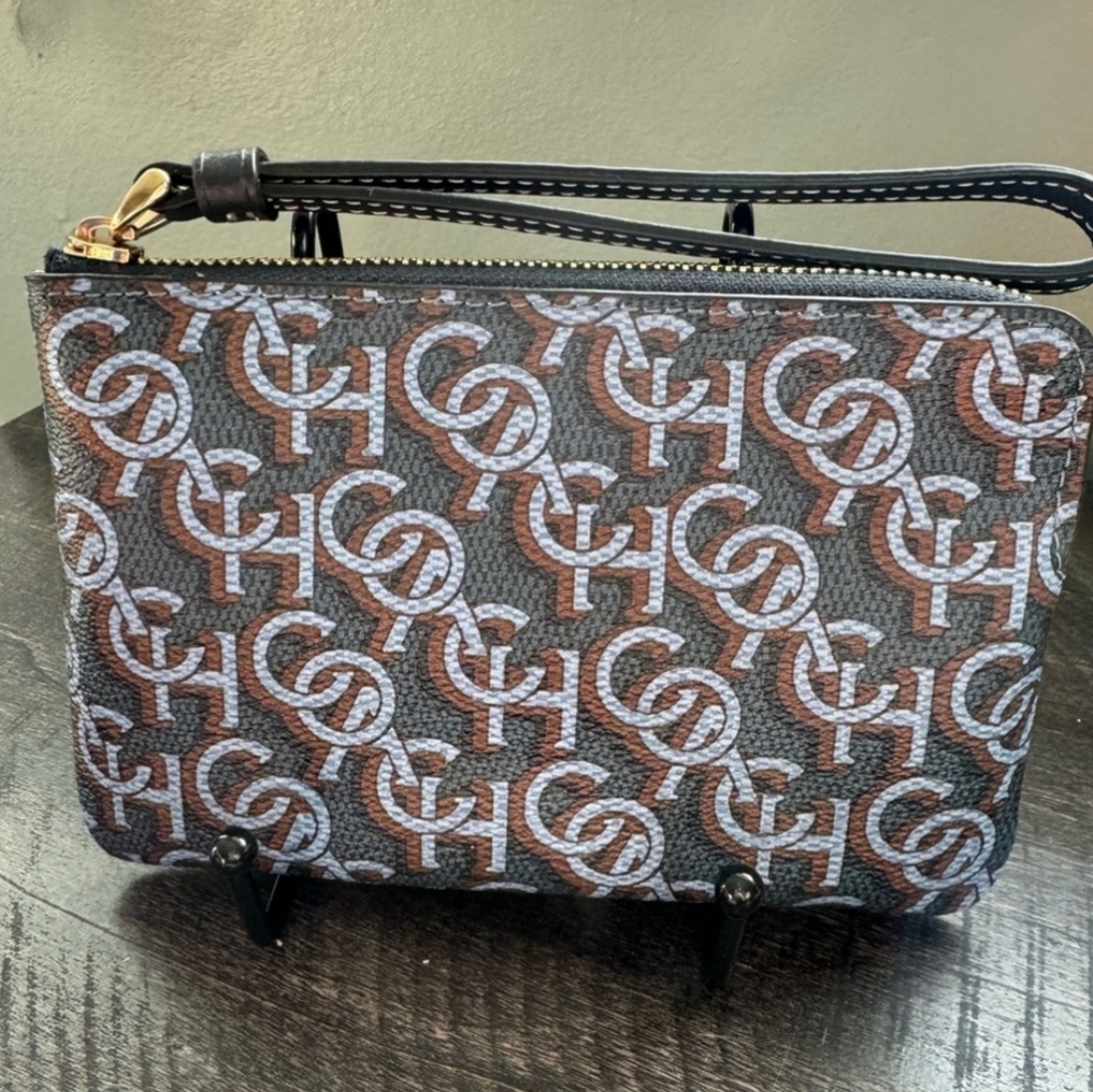 New Coach Signature Navy Denim Logo Monogram Corner Zip Wristlet - Picture 3 of 5